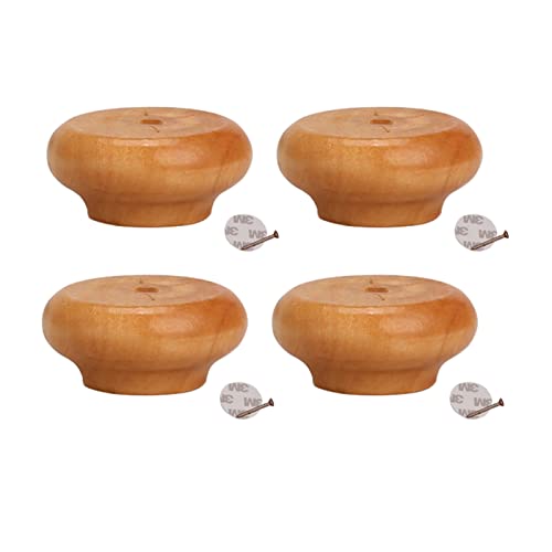 Lot de 4 Pieds de Meubles en Bois Massif, Pattes de Armoire Rond, Remplacement Rehausseur de Bille en Bois de Lotus, pour Fauteuil Commode Canapé Table Basse...