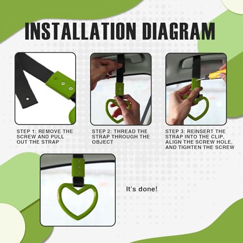 Image of 2PCS Heart Shaped Car Handle Straps, Rear Bumper Warning Keychain Ring for Car Exterior Accessories (Green)