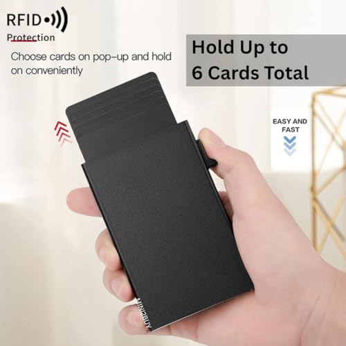 Image of Mini2buy Aluminium Pop-Up Slim Card Wallet with Quick Access Button for Men & Women [Smart 6 Slot Credit /Debit ATM] RFID Blocking, Minimalist Design, Corporate Gift (Non-Customized)