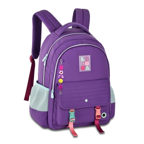 Mochila de Costas Luluca LU24601 Escolar Grande Feminina Original Soft Bolso Antifurto Chaveiro Personalizado (Lilás)