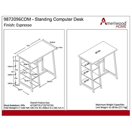 Ameriwood Home Coleton Standing Desk, Espresso - Thumbnail 3