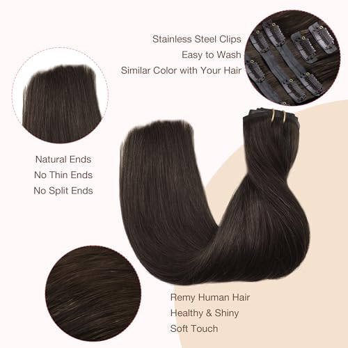 Image of GOO GOO Clip in Hair Extensions Real Human Hair, Remy Human Hair Extensions Clip ins for Women, Natural Human Hair, 14inch 110g 7Pcs, 2A Light Brown
