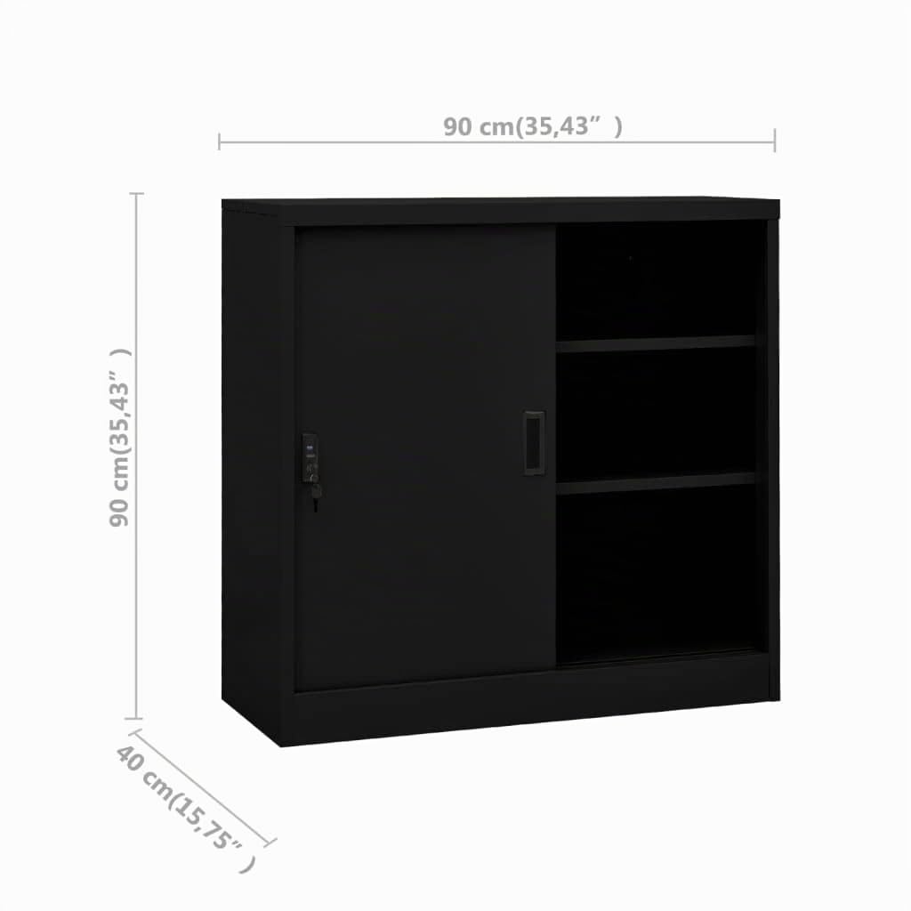 Armadio in Metallo Armadio per Ufficio Anta Scorrevole Armadio Ante Scorrevoli Mobili Ufficio Armadietti con Chiave Armadietto Multiuso in Acciaio Nero 90x40x90 cm