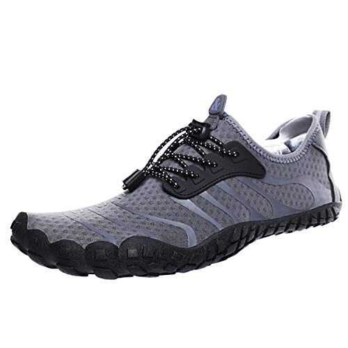 Govicta Mens Water Shoes Aqua Shoes Swim Shoes Beach Sports Quick Dry Barefoot for Boating Fishing Diving Surfing with Drainage Driving Yoga Upstream Grey Size6.5