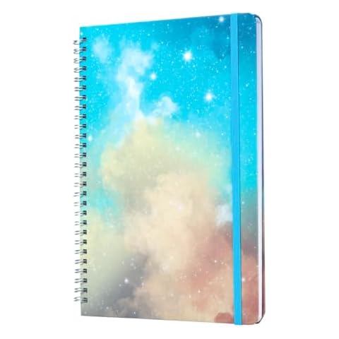 SIIXU Space Spiral Notebooks and Journals, Colorful Writing Journal for Women, Men, Unique Personal Diary to Write in, 6.8"x9.8", 128 Pages, Large, Unlined, Blank, Hardcover, Nebula Cover