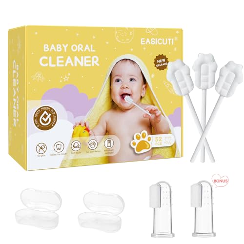 EASICUTI Upgrade Baby Tongue Cleaner, 52PCS Newborn Baby Toothbrush, Baby Oral Cleaner, Disposable Infant Toothbrush Baby Mouth Cleaner, Gum Cleaner Stick Dental Care for 0-36M+ 2 Finger Toothbrush
