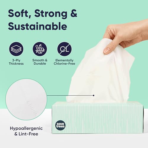 Image of Save Trees Bamboo Facial Tissues -24 Boxes- Bamboo Tissue Boxes, 90 Hypoallergenic Facial Tissues per Box - Unscented, Fragrance-Free, Eco-Friendly Tissues in Plastic-Free Packaging