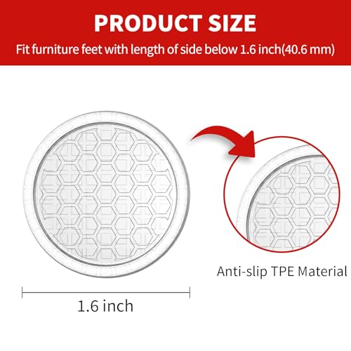Image of Ezprotekt Non Slip Furniture Pads, 16 Pcs 1.6 inch Anti Skid Rubber Caster Cups, Round Furniture Coasters for Hardwoods Floors, Anti-Slip Furniture Grippers, Furniture Stoppers to Prevent Sliding (Clear)