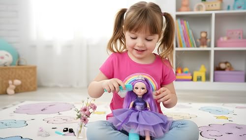 Image of Fashion Princess Doll - Sparkling Purple Hair & Glam Tulle Dress | Movable Hands & Legs | Premium Fashion Girl Doll Gift Set for Kids 3+ Years | Toys for Children
