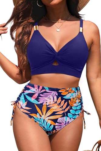 Image of Yonique High Waisted Two Piece Swimsuit-Womens Bikini Set Tummy Control Bathing Suit Modest Full Coverage Bikini 2025