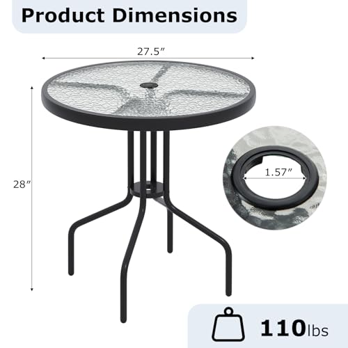 Image of Giantex 27.5 inch Outdoor Bistro Table, Patio Round Dining Table w /Tempered Glass Tabletop & 1.57 inch Umbrella Hole, Heavy-Duty Metal Frame for Garden Yard Poolside Porch (27.5 inchx27.5 inchx28 inch)