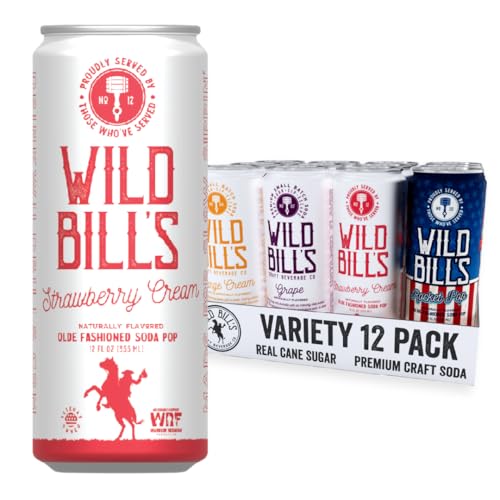 Image of Wild Bill's Craft Soda Soft Drinks Fruity Variety Pack, Strawberry, Grape, Rocket Pop, Orange Cream, Pure Cane Sugar, Caffeine Free, NO High Fructose Corn Syrup, Gluten Free 12 Pack