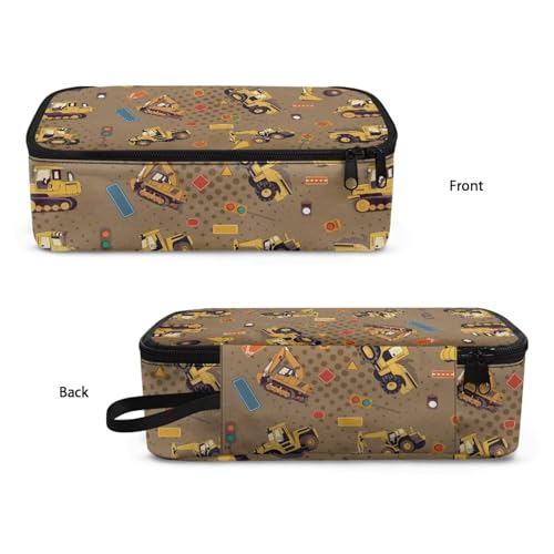 Image of Kids Pencil Case for Boys 6-8 Excavator Print Pencil Pouch Large Capacity Portable Pen Bag with Handle Strap for Back to School