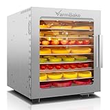 VarmBake Dörrautomat Edelstahl 8 Etagen, 30-90℃ Dörrautomat Klein, 0.5㎡ Dörrfläche, 500W Dörrgerät Für Lebensmittel, Dörrautomaten Für Obst, Fleisch, Gemüse & 316 Tabletts(25 * 25cm)