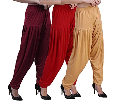 Image of CASUALS Women's Regular Fit Viscose Drawstring Patiala Harem Pants Combo Pack 3