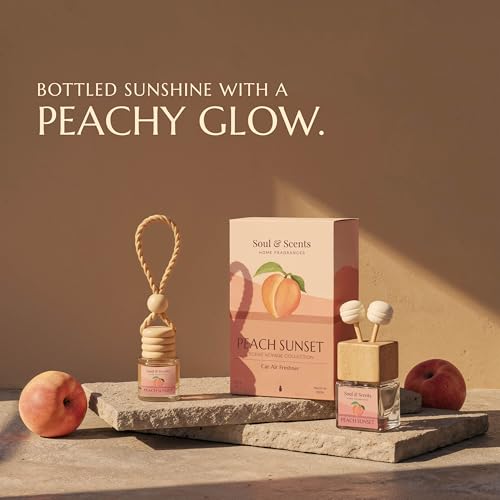 Image of Soul & Scents 16ml Luxury Car Perfumes Sweet Peach | Peach Sunset | 2-in-1 Hanging Pod & AC Vent Air Freshener | Premium Wooden Car Fragrance Accessory | Long Lasting Odour Eliminator | Pack of 2
