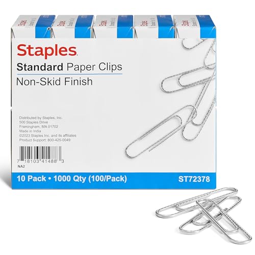 Staples Paper Clips, 1.25', Heavy‑Duty, Non‑Skid, Silver, 1,000 Pack – Secure Grip Clips for Office & School Use