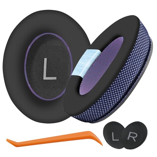 Almohadillas de Gel Refrescante para Auriculares, Repuesto para Bose QC25/QC35/QC45/AE2/AE2i/AE2w, Almohadillas con Tela Ice Silk - Negro/Púrpura miniatura 1