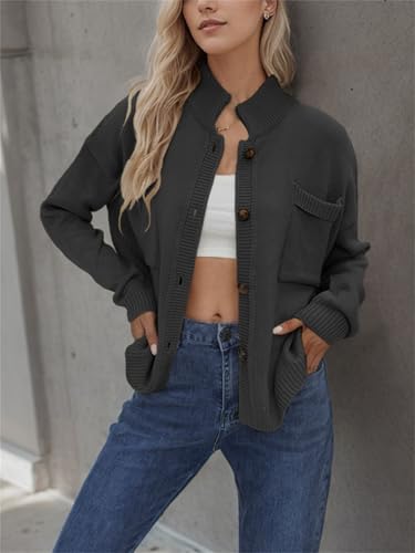 Image of hathne Cardigan Sweaters for Women Trendy Oversized Open Front Button Short Cardigan Jackets Fall Winter