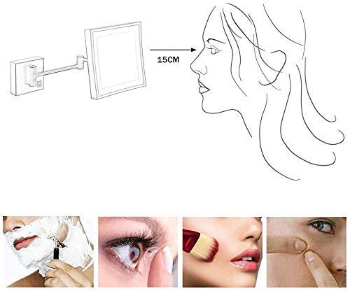 Miroir maquillage mural LED carré pour corriger les ombres avec bras extensible 3X