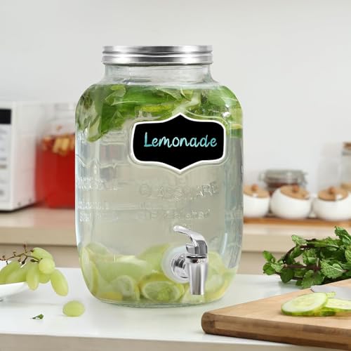 Image of ABOUT SPACE 4 Litre Glass Juice Dispenser - Water Pitcher for Detox Water - Mason Jar - Counter Table Top Infused Water & Beer Dispenser- Air Tight Lid Pitcher for Home & Kitchen Glassware, Restaurant