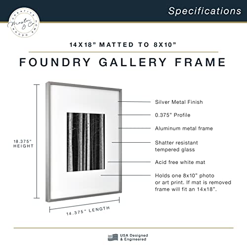 Image of MCS Master & Co. Foundry Metal Gallery Wall Frame, Dark Silver, 14 x 18 in matted to 8 x 10 in