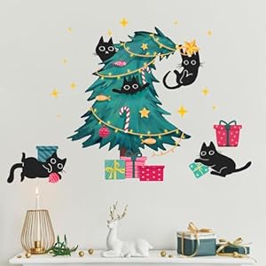 Mfault Christmas Tree Boho Black Cat Wall Decals Stickers, Xmas Botanical Kitty Pet Decorations Bedroom Art Cat Lover Gifts, Funny New Year 2025 Party Home Kitchen Decor Winter Holiday Gift Mfault Christmas Tree Boho Black Cat Wall Decals Stickers Xmas Botanical Kitty Pet Decorations Bedroom Art Cat Lover Gifts Funny New Year 2025 Party Home Kitchen Decor Winter Holiday Gift