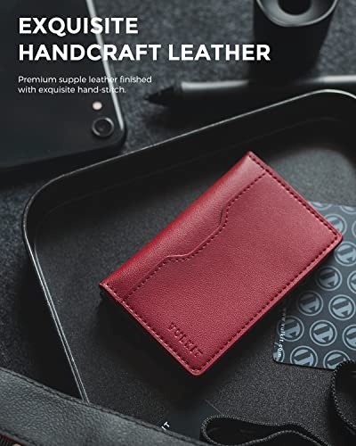 Image of VULKIT Slim Pop up Wallet for Women Minimalist Credit Card Holder with Leather Slots Men's Bifold RFID Blocking Metal Wallets, Ruby, S, Minimalist