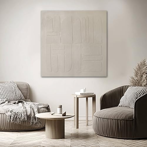 SHEYOYE 40x40 Inch Neutral Abstract Wall Art &ndash; Beige and Cream Ge...