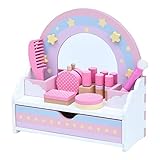 Teamson Kids Little Dreamer Wooden Rainbow Play Tabletop Vanity with Mirror and Drawer Plus 8 Pretend Cosmetic Makeup Accessories, Pink, includes Small Parts