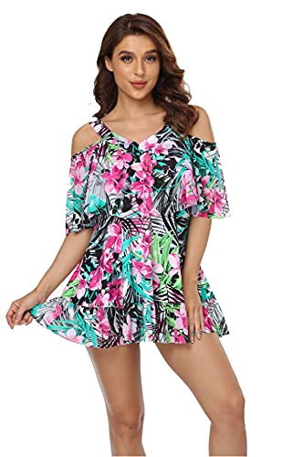 BIMEI Pocketed Swimwear Mastectomy Swimsuit Off-Shoulder one-Piece Women's Swimsuit Ruffled2188