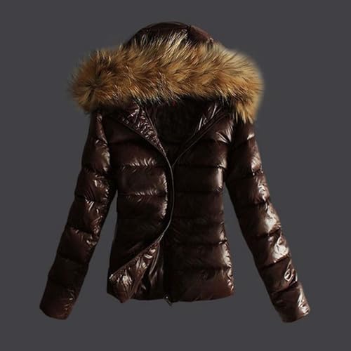 Generisch Puffer Jacke Damen Glänzend Winterjacke Daunenjacke Damen - Kunstpelz Winterjacke Verdickte Daunenmantel Mit Fellkapuze Jacke Steppjacke Pufferjacke Warme Gesteppter Parka Dicke