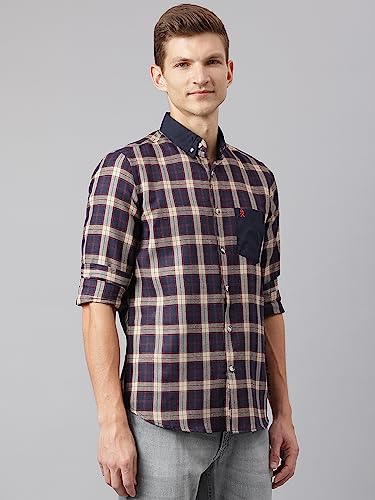 Image of Thomas Scott Mens Checkered Slim Fit Casual Shirt with Button Down and Long Sleeve (TS1048 Space Blue XL)