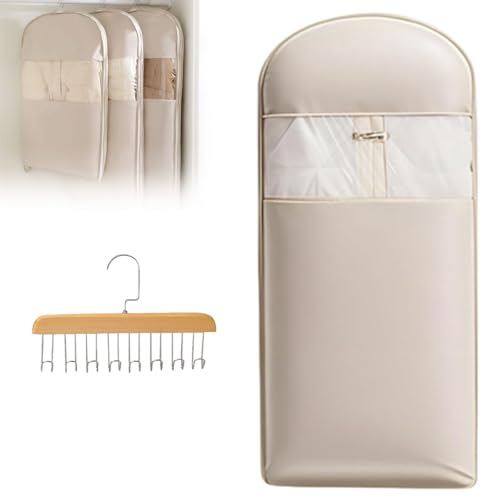 Space Saving Hanging Garment Bag with Self Compression Zipper, Garment Bags for Hanging Clothes, Winter Coat Storage, Dust Cover Clothes Bags for Down Coat (Beige-XL)