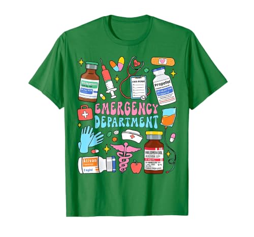 Retro Emergency Department Emergency Room ER ED Nurse Tech T-Shirt, Men, Kelly Green, Small