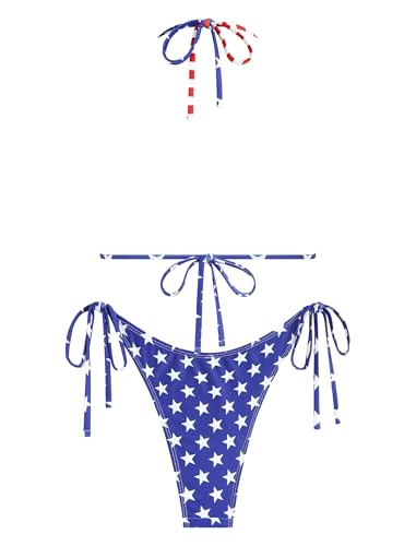 Image of ZAFUL Bikini Sets for Women Halter Bow Decor Tiny Floral Gingham Print Swimsuit Tie Side 2 Pieces Bathing Suit