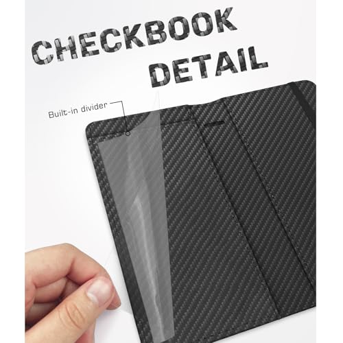 Image of Printed Checkbook Cover, RFID Blocking Checkbook, Stylish, Lightweight, Slim Durable, Multi-Functional Checkbook Holder for Personal and Business Checks (Black Carbon)