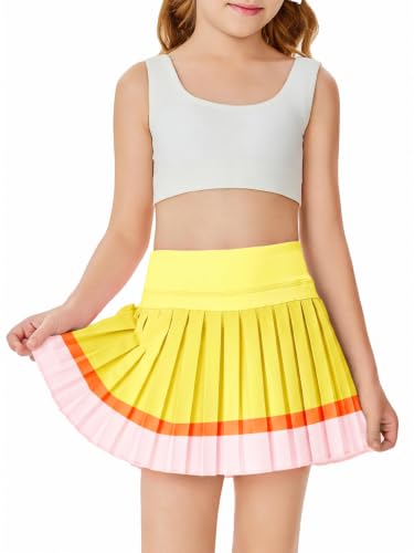 Image of Haloumoning Girls Pleated Skirts with Shorts Athletic Tennis Skorts Sport Performance Skirt with Pockets 4-14 Years