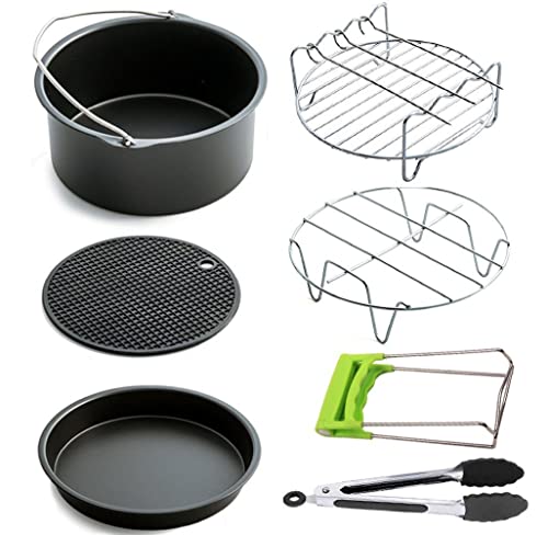 MVSR 17 cm großes allgemeines Luftfritteusen-Zubehör, 7 Stück Halogen-Backofenzubehör mit Rezept-Kochbuch, Airfryer Zubehör für alle Marken 3.2QT-5.8QT Fritteusen, No-BPA, spülmaschinenfest Cover