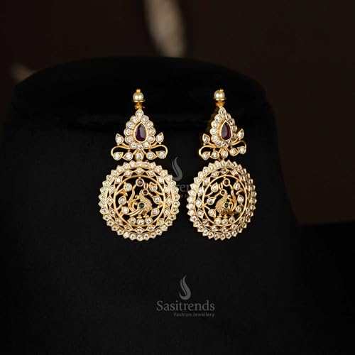 Image of Sasitrends Temple Wear Gold Plated AD Studded Choker Necklace With Earring Jewellery Set For Women & Girls