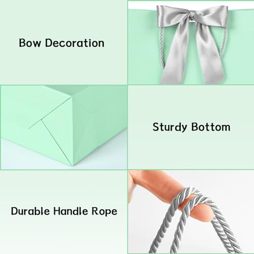 Image of JMANNI Gift Bags with Handles, 13 inch Medium Gift Bag for Presents, 1 Pcs Bags with 2 Tissue Paper and 1 Cards for Baby Shower Wedding Bridal Shower Mother's Day Birthday Party (Green)