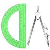 Tdfronien Students Geometry Math Set, Drawing Compass and 6 Inch Transparent Swing arm Protractor 180 Degree Math Protractor (Green)