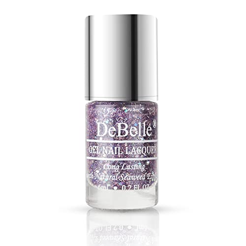 Image of DeBelle Gel Nail Lacquer Tatiana Tassles(Clear Light Purple with Chunky Glitter) | Non UV - Gel Finish |Chip Resistant | Seaweed Enriched Formula| Long Lasting|Cruelty and Toxic Free| 6ml