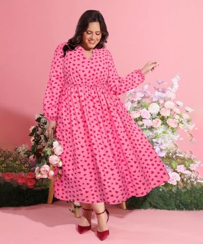 Image of TIYOMI Womens Plus Size Dresses Fall Long Sleeve Maxi Dresses V Neck Floral Spring Party Dress with Pockets XL-5XL (14W-28W)