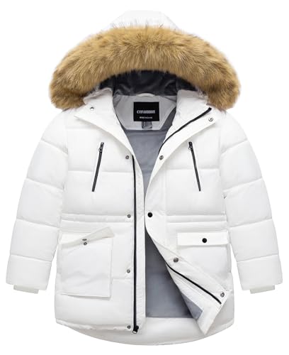 Image of Boy's Winter Coat Waterproof Kids Puffer Jacket Thicken Parka Fleece Lined Bubble Ski Snow Outerwear with Fur Hood