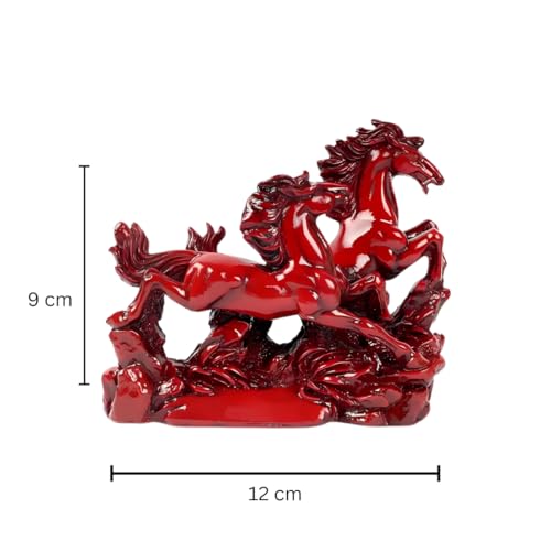 Image of Red Running Horses Statue | Vastu Remedy for Name, Fame & Wealth Stability | Resin Twin Horses for South Zone Energy Activation & Career Growth (Small Horse)