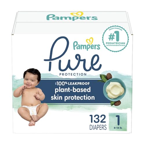Image of Pampers Baby Diapers - Pure Protection - Size 1, 132 Count, for up to 100% Leakproof, Premium Plant-based Skin Protection