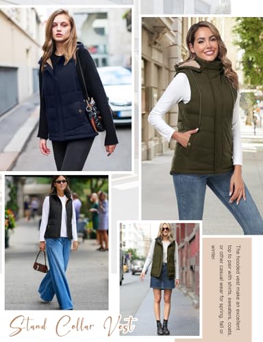 heekpek Damen Weste mit Kapuze Winterweste Ärmellose Fleeceweste Steppweste Kurz Reißverschlüsse Outdoor Warme Damenwesten Ärmellose Jacke Herbst Thermoweste, Schwarz, L
