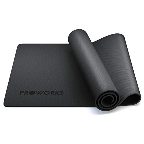 Proworks Yoga Mat, Non Slip 6mm TPE Exercise & Fitness Workout Mat With Carry Strap for Yoga, Home Exercise, Gymnastics & Pilates 183 x 58 x 0.6cm - Black