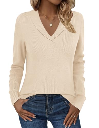 Image of Zeagoo Womens Sweaters Fall Fashion 2025 Long Sleeve Tops V Neck Business Casual Collared Knit Tunic Pullover Outfits